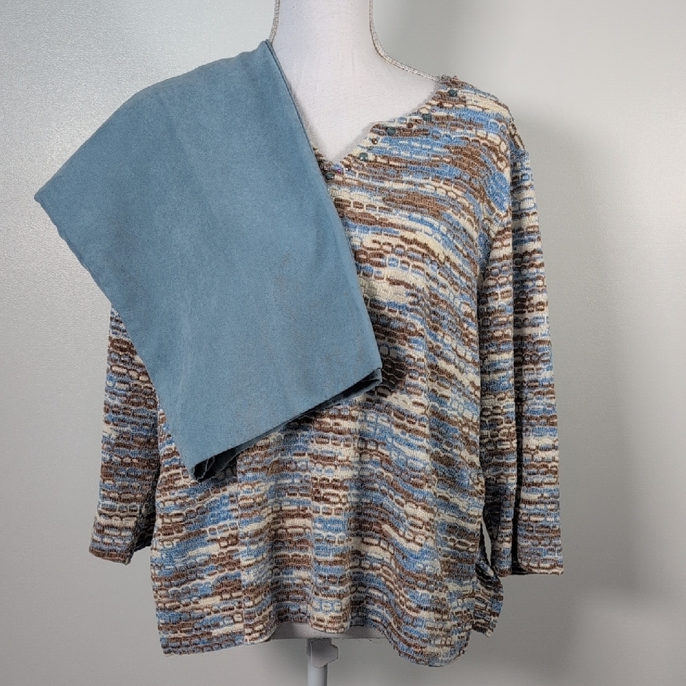 Alfred Dunner Blue and Brown Patterned Top PXL with Blue Pants 16P